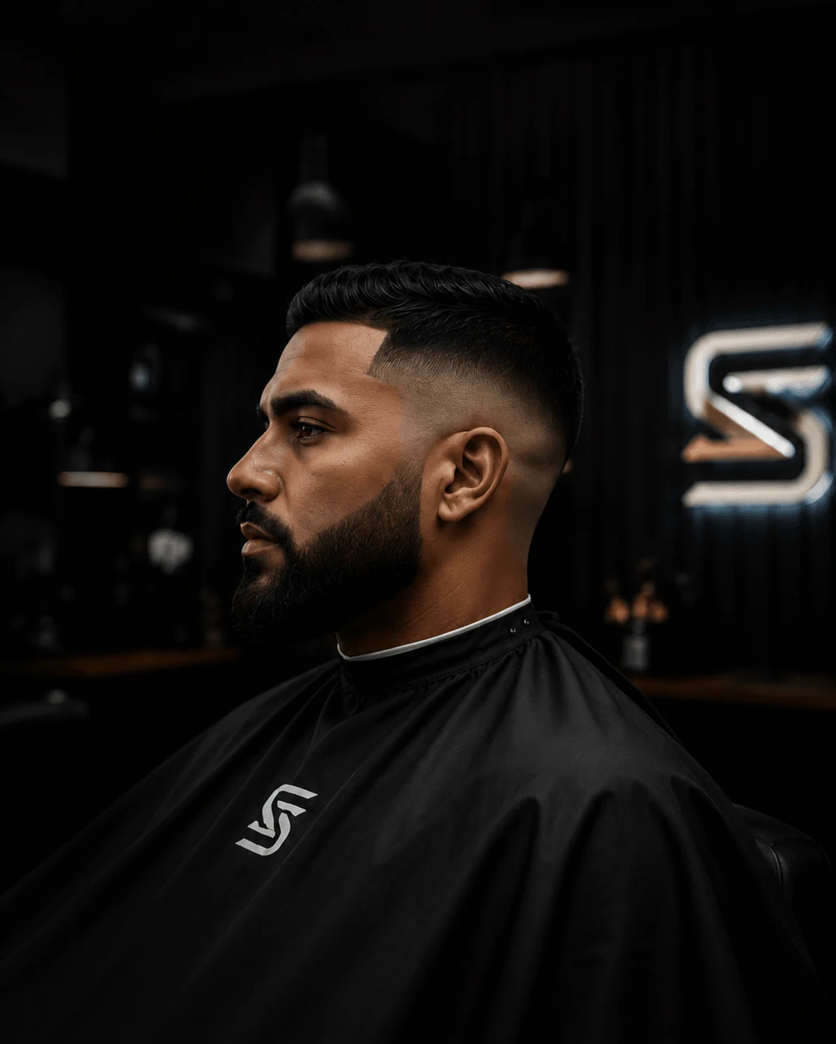 Man with a fresh precision haircut and beard grooming at Suarez Services 98